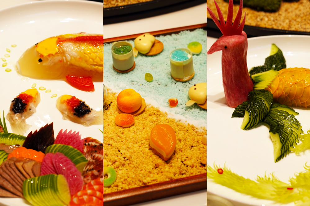 大觀樓長(zhǎng)聯(lián)宴。從左至右依次為翠羽丹霞、四圍香稻、西翥靈儀。供圖